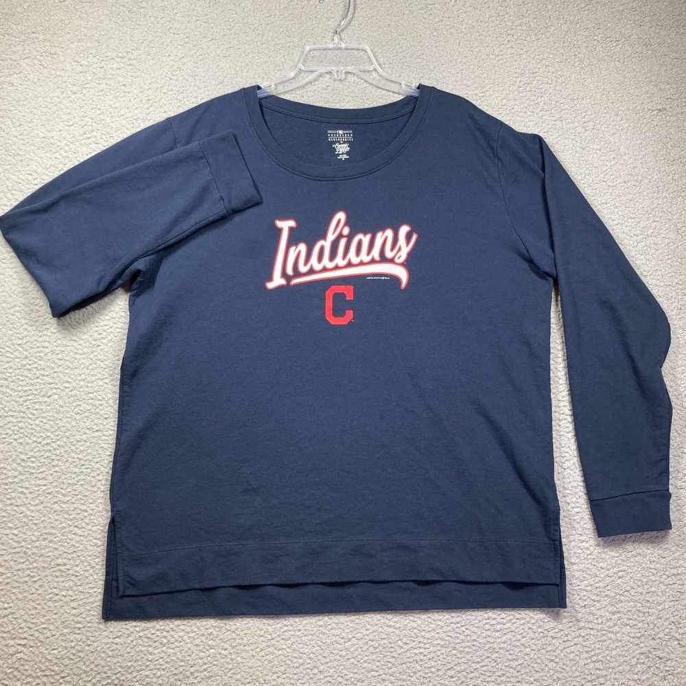 Cleveland Indians Sweatshirt Womens XL Blue Lightweight Long Sleeve Sweater FLAW